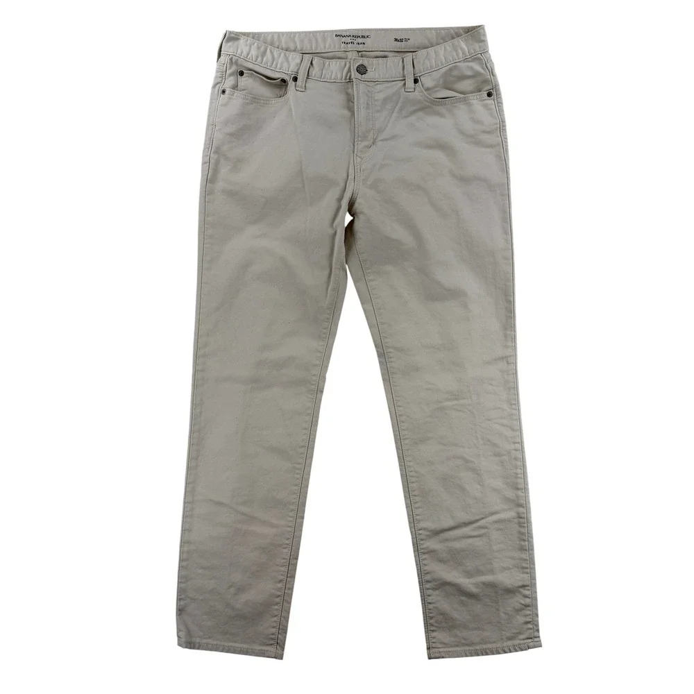 Banana‎ Republic Travel Jeans Mens 36x32 White Slim Tapered Stretch Denim Pants